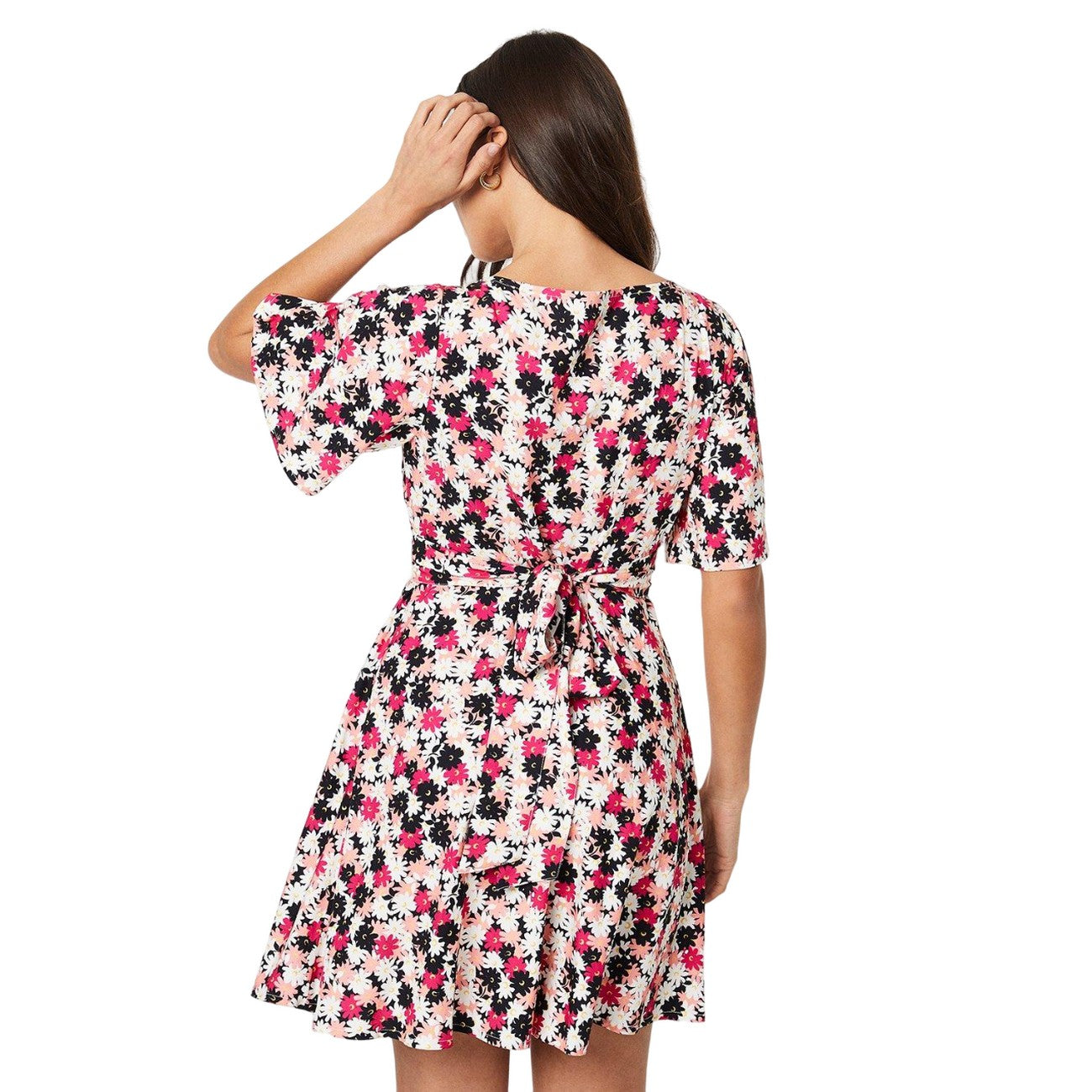 Multicoloured - Back - Dorothy Perkins Womens-Ladies Tie Back Petite Flutter Mini Dress