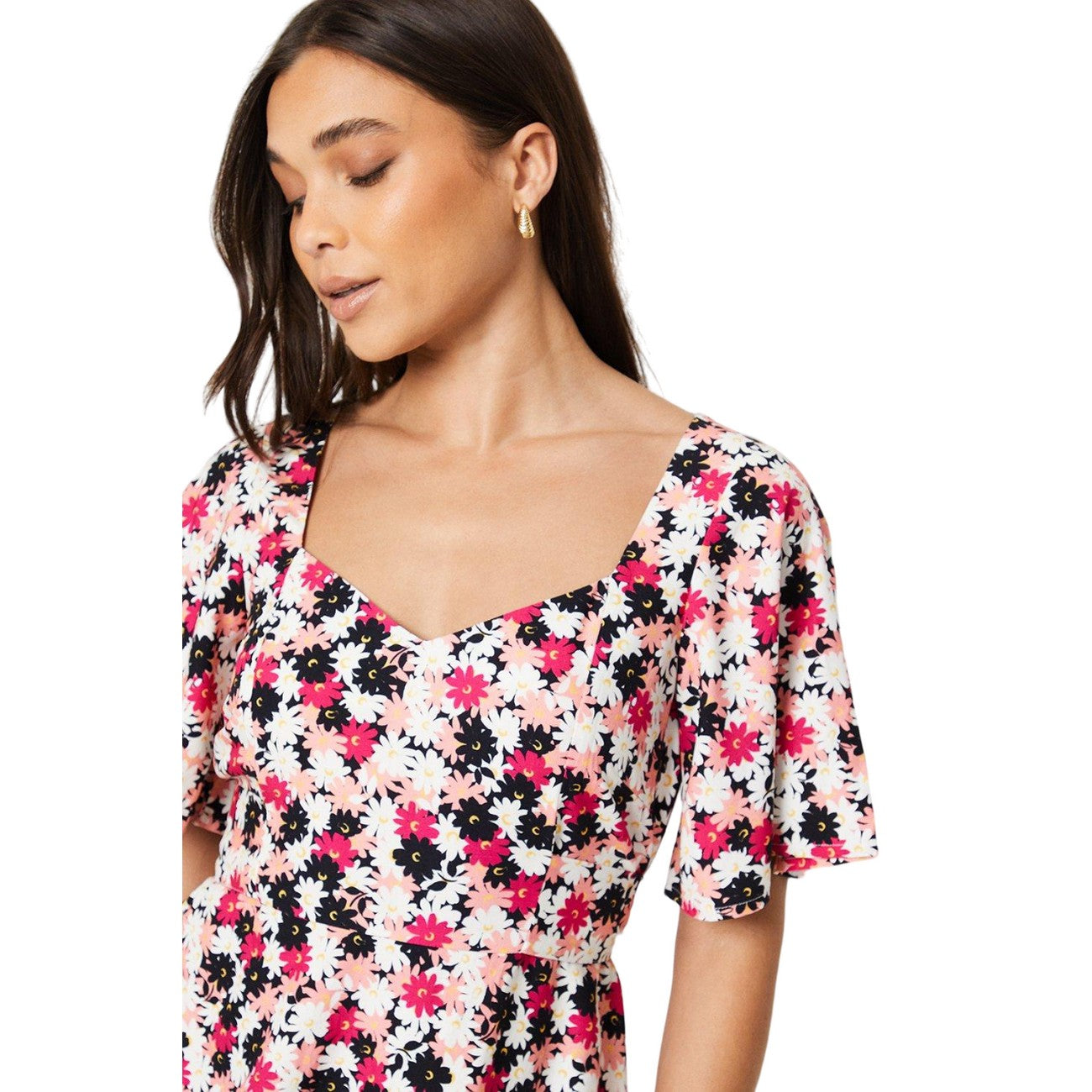 Multicoloured - Side - Dorothy Perkins Womens-Ladies Tie Back Petite Flutter Mini Dress