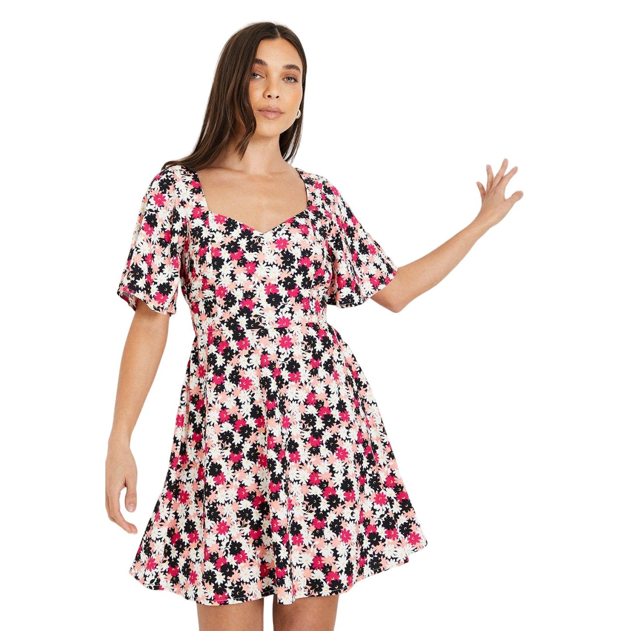 Multicoloured - Front - Dorothy Perkins Womens-Ladies Tie Back Petite Flutter Mini Dress