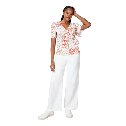 Ivory - Side - Dorothy Perkins Womens-Ladies Ditsy Print Wrap Short-Sleeved Blouse