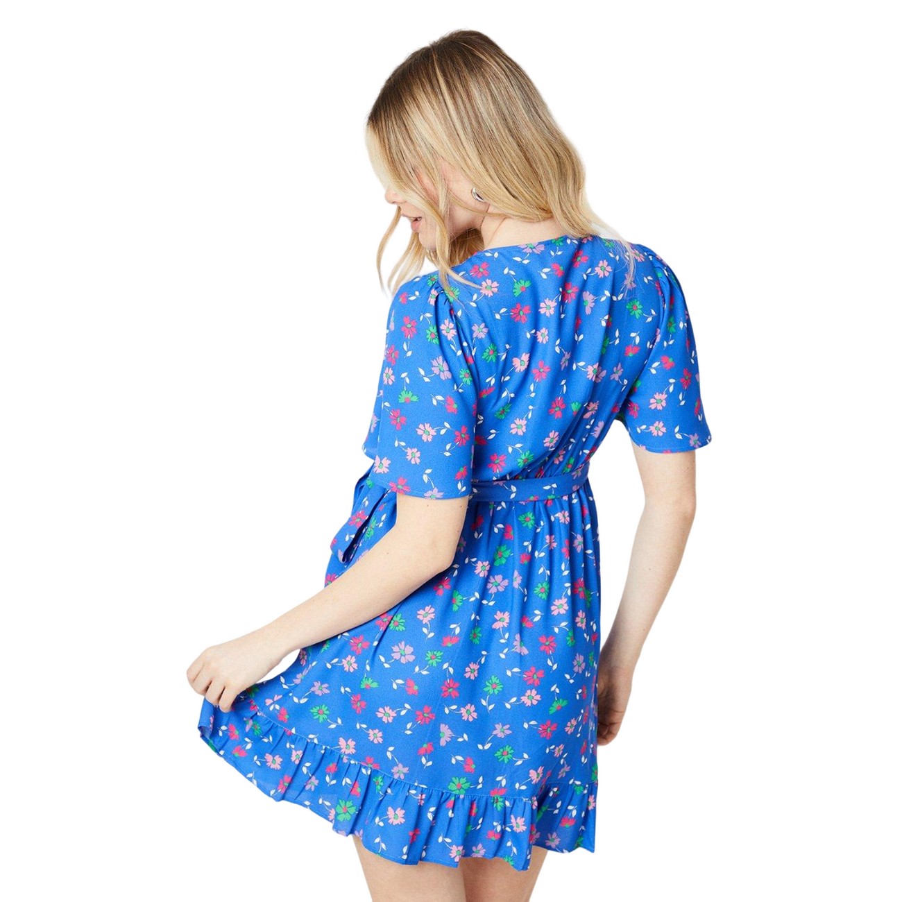 Blue - Back - Dorothy Perkins Womens-Ladies Floral Ruffle Hem Mini Dress