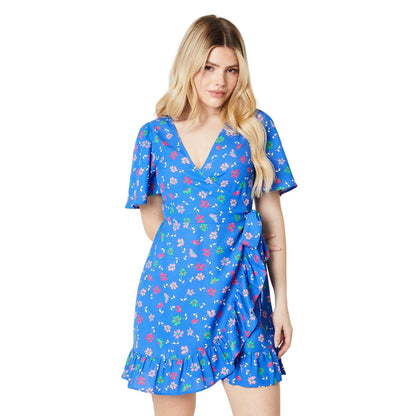 Blue - Front - Dorothy Perkins Womens-Ladies Floral Ruffle Hem Mini Dress