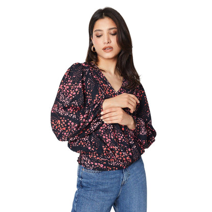 Black-Pink - Side - Dorothy Perkins Womens-Ladies Floral Pleated Long-Sleeved Blouse
