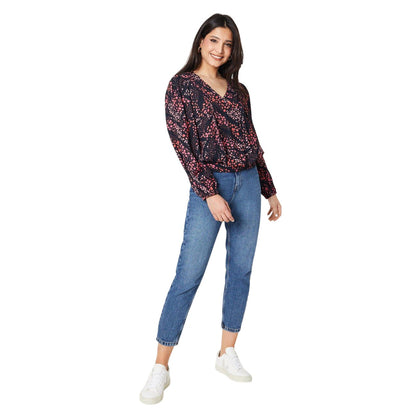 Black-Pink - Lifestyle - Dorothy Perkins Womens-Ladies Floral Pleated Long-Sleeved Blouse