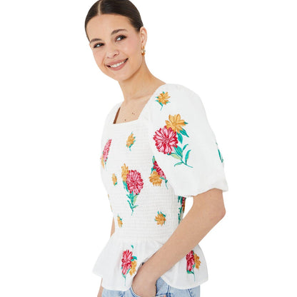Ivory - Side - Dorothy Perkins Womens-Ladies Floral Shirred Blouse