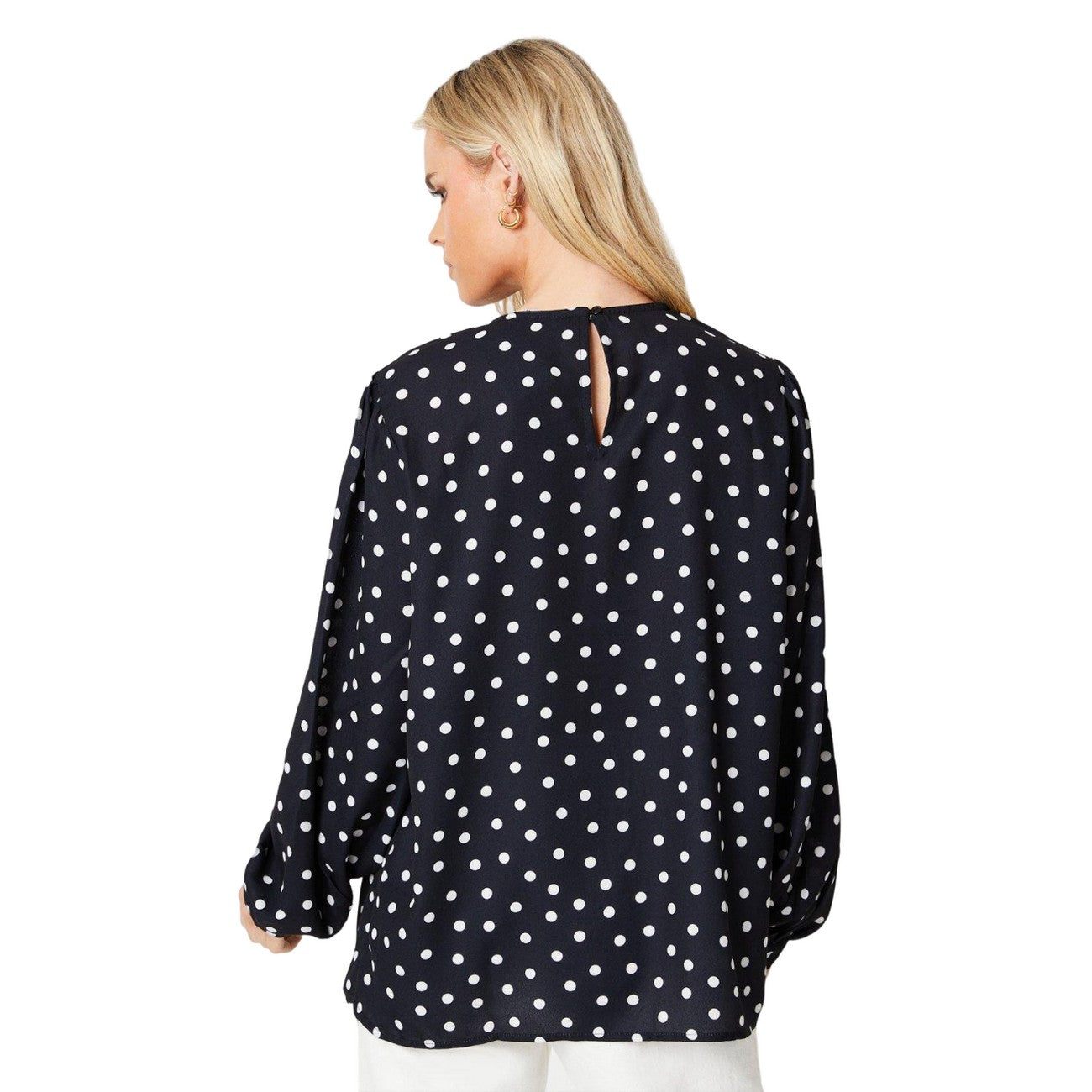 Monochrome - Back - Dorothy Perkins Womens-Ladies Polka Dot Pleated Plus Long-Sleeved Blouse