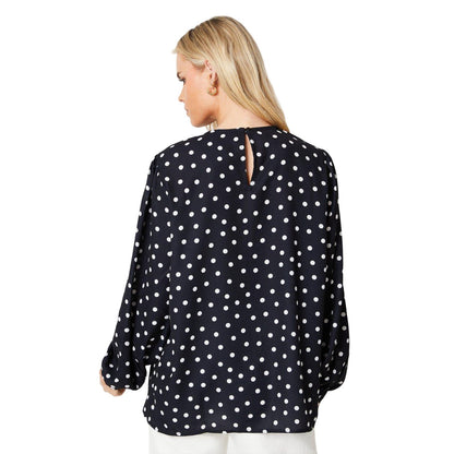 Monochrome - Back - Dorothy Perkins Womens-Ladies Polka Dot Pleated Plus Long-Sleeved Blouse