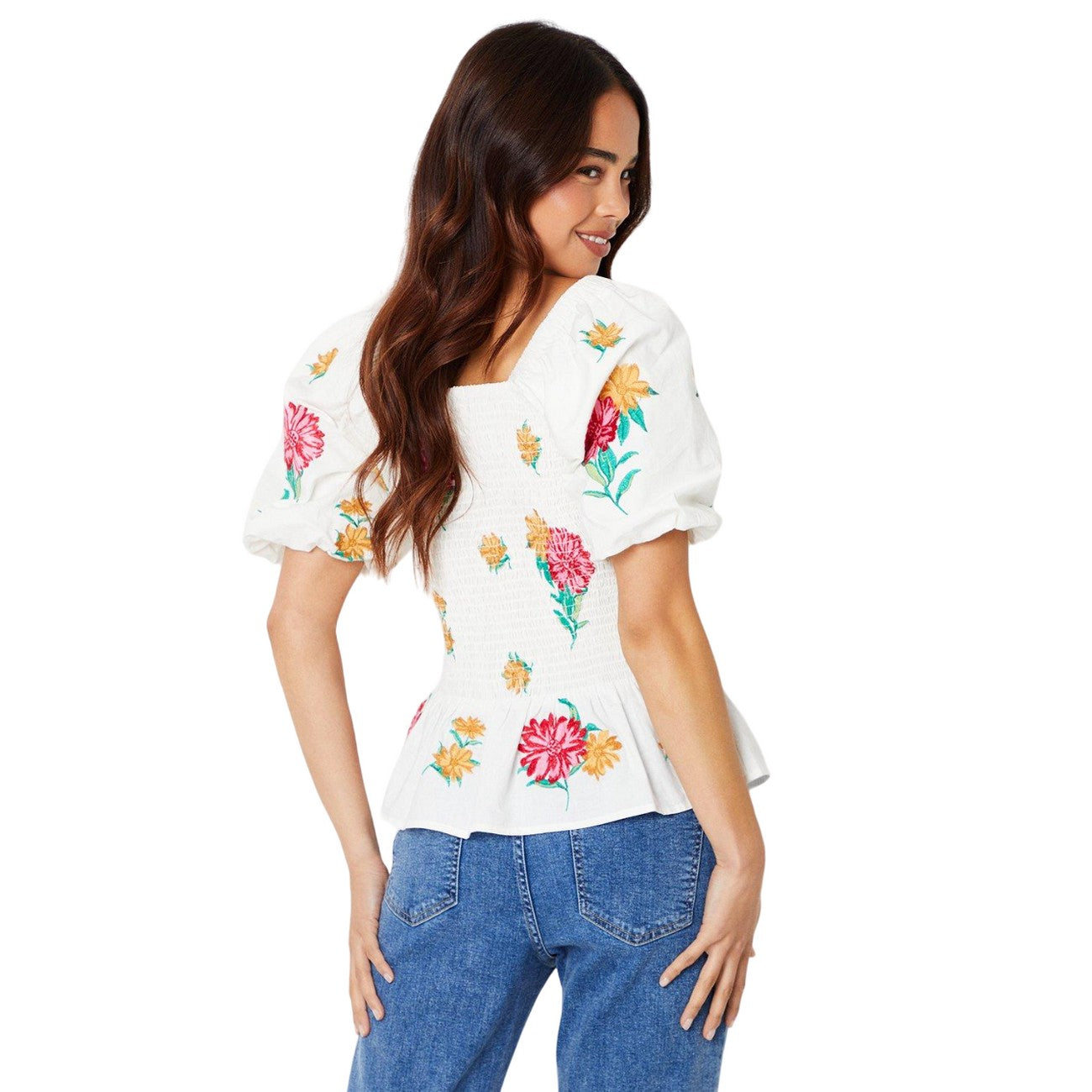 Ivory - Back - Dorothy Perkins Womens-Ladies Embroidered Shirred Petite Blouse