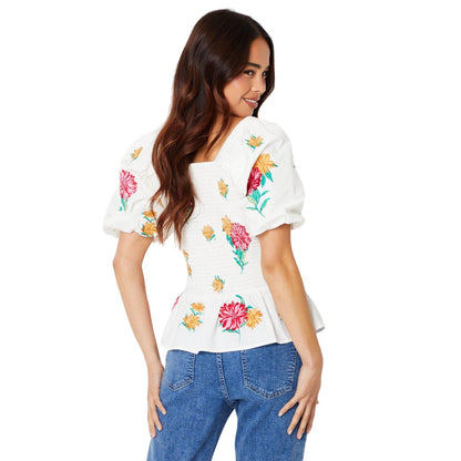 Ivory - Back - Dorothy Perkins Womens-Ladies Embroidered Shirred Petite Blouse