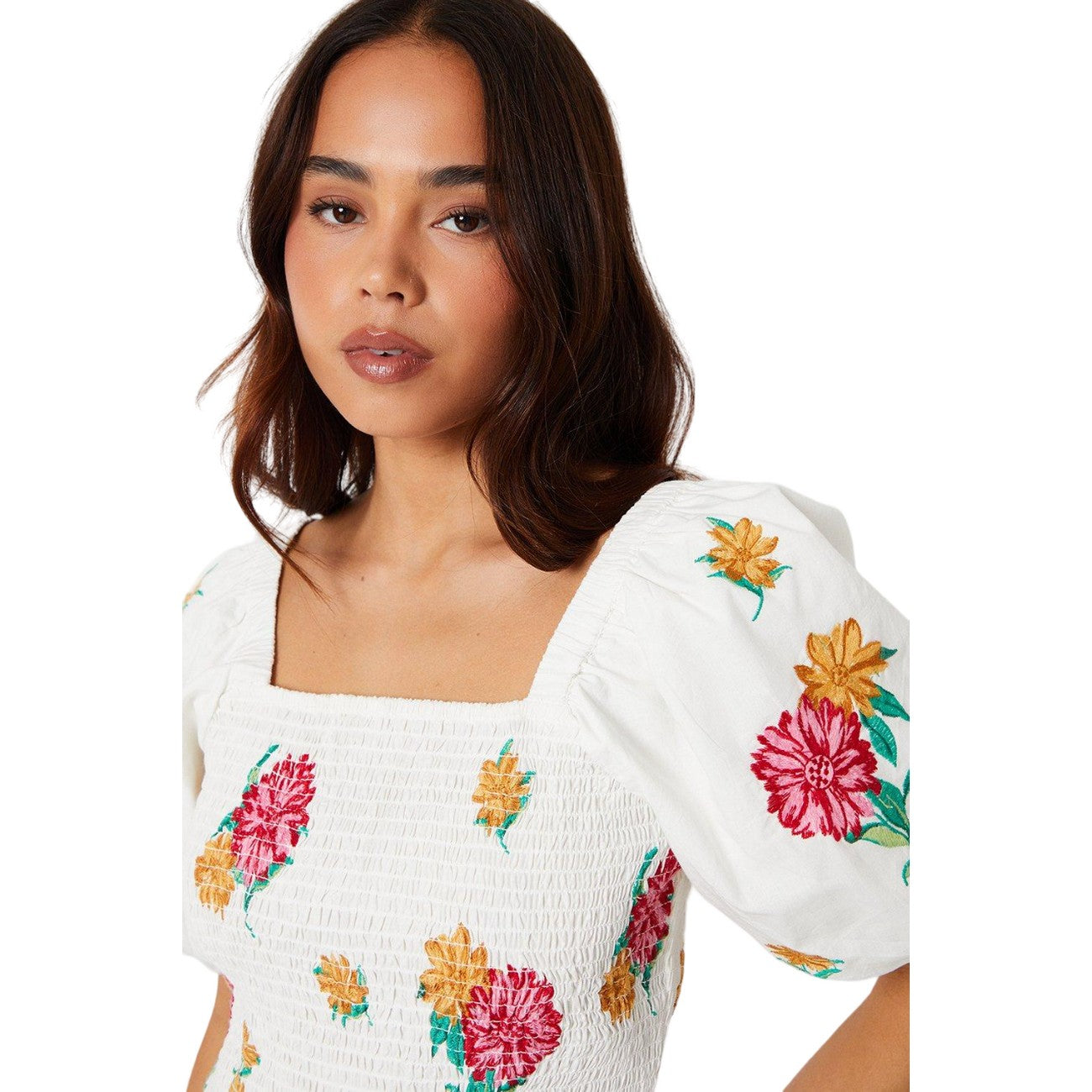 Ivory - Side - Dorothy Perkins Womens-Ladies Embroidered Shirred Petite Blouse