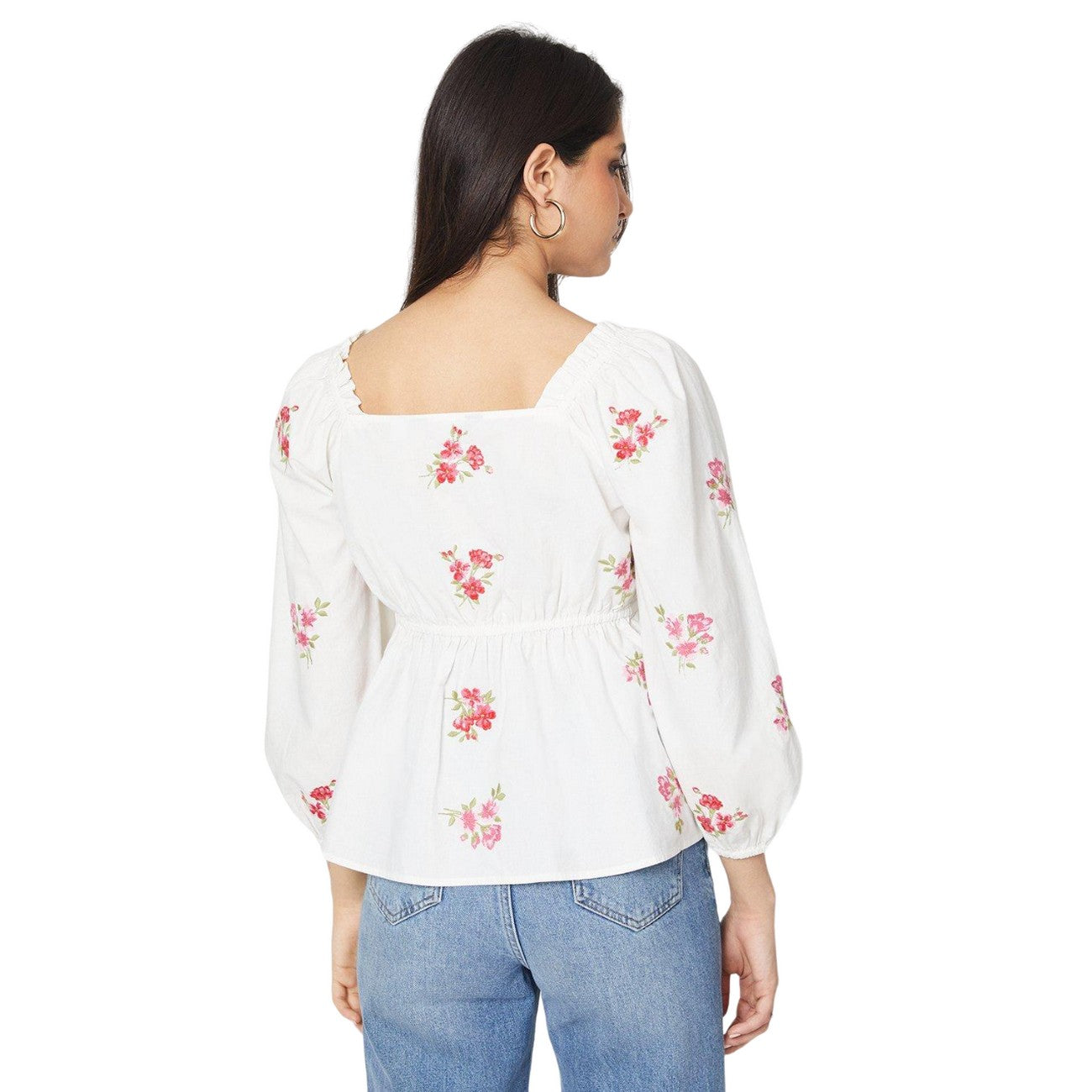 White - Back - Dorothy Perkins Womens-Ladies Embroidered Ruched Front Blouse