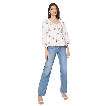 White - Lifestyle - Dorothy Perkins Womens-Ladies Embroidered Ruched Front Blouse