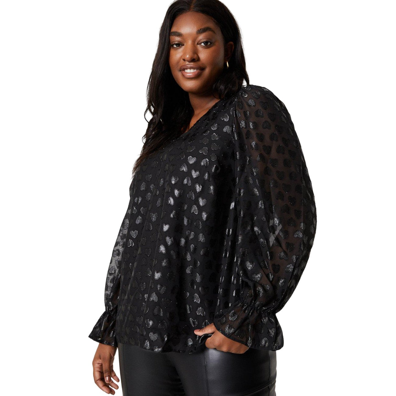 Black - Front - Dorothy Perkins Womens-Ladies Hearts Chiffon Plus Long-Sleeved Blouse