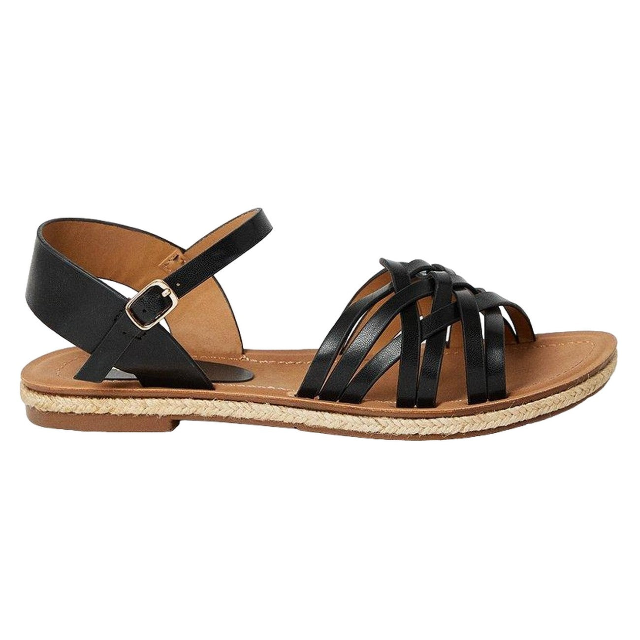 Black - Back - Good For The Sole Womens-Ladies Multi Strap Espadrilles