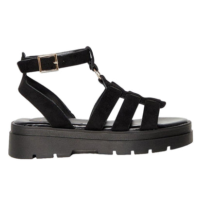 Natural Black - Back - Faith Womens-Ladies Maxine Chunky Strap Gladiator Sandals