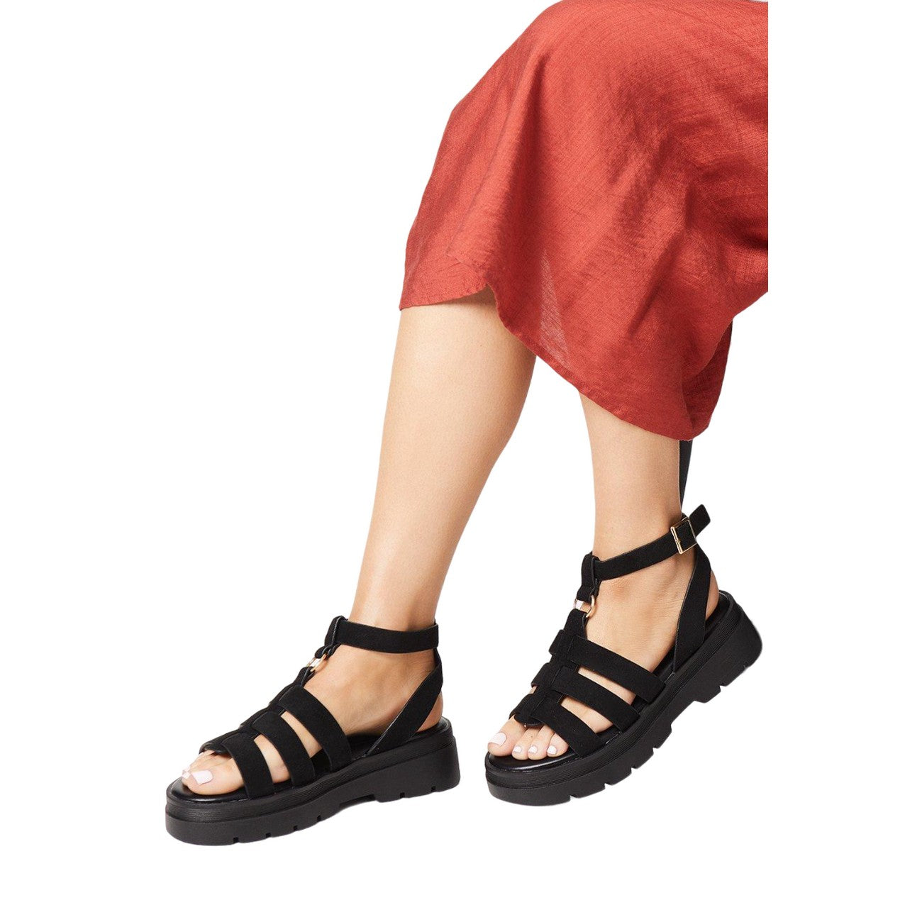 Natural Black - Side - Faith Womens-Ladies Maxine Chunky Strap Gladiator Sandals