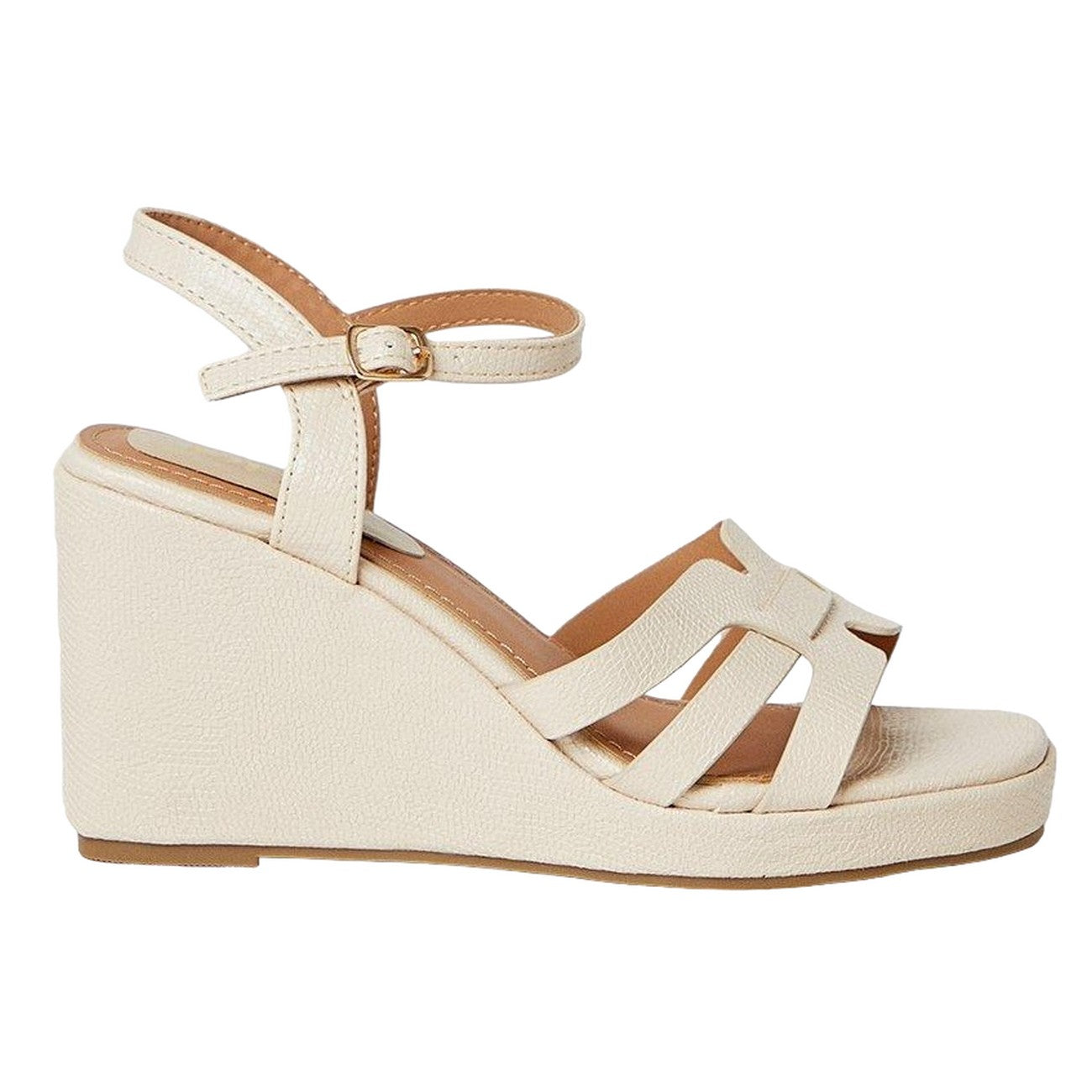 Beige - Back - Dorothy Perkins Womens-Ladies Rennes Covered High Heel Wedge Sandals