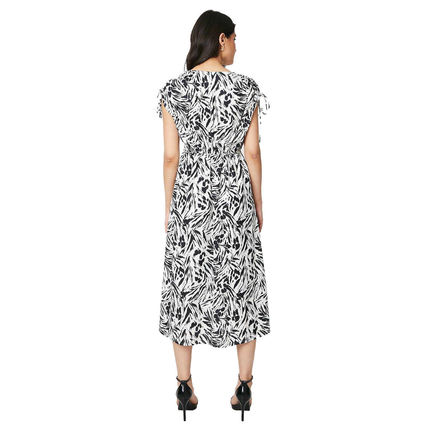 Monochrome - Back - Dorothy Perkins Womens-Ladies Abstract V Neck Ruched Midi Dress