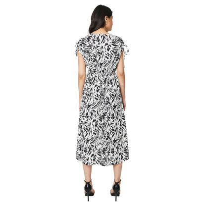 Monochrome - Back - Dorothy Perkins Womens-Ladies Abstract V Neck Ruched Midi Dress
