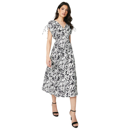 Monochrome - Front - Dorothy Perkins Womens-Ladies Abstract V Neck Ruched Midi Dress