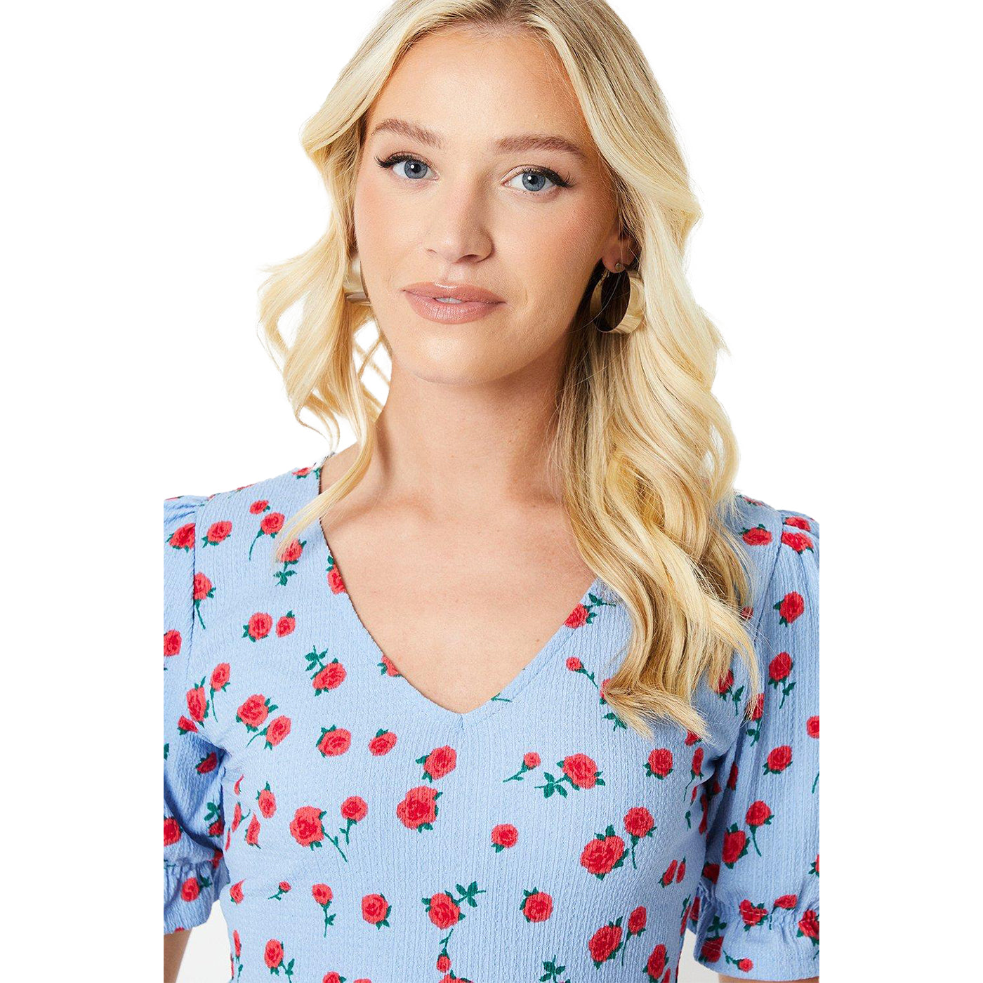 Blue - Side - Dorothy Perkins Womens-Ladies Rose V Neck Short-Sleeved Mini Dress