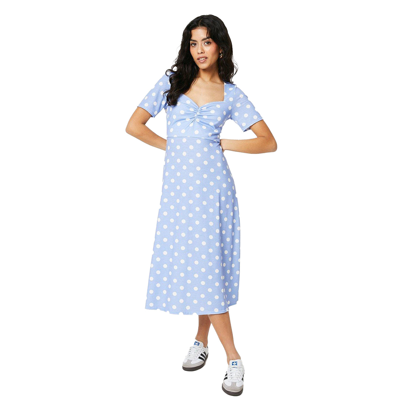 Blue - Front - Dorothy Perkins Womens-Ladies Ruched Front Petite Midi Dress