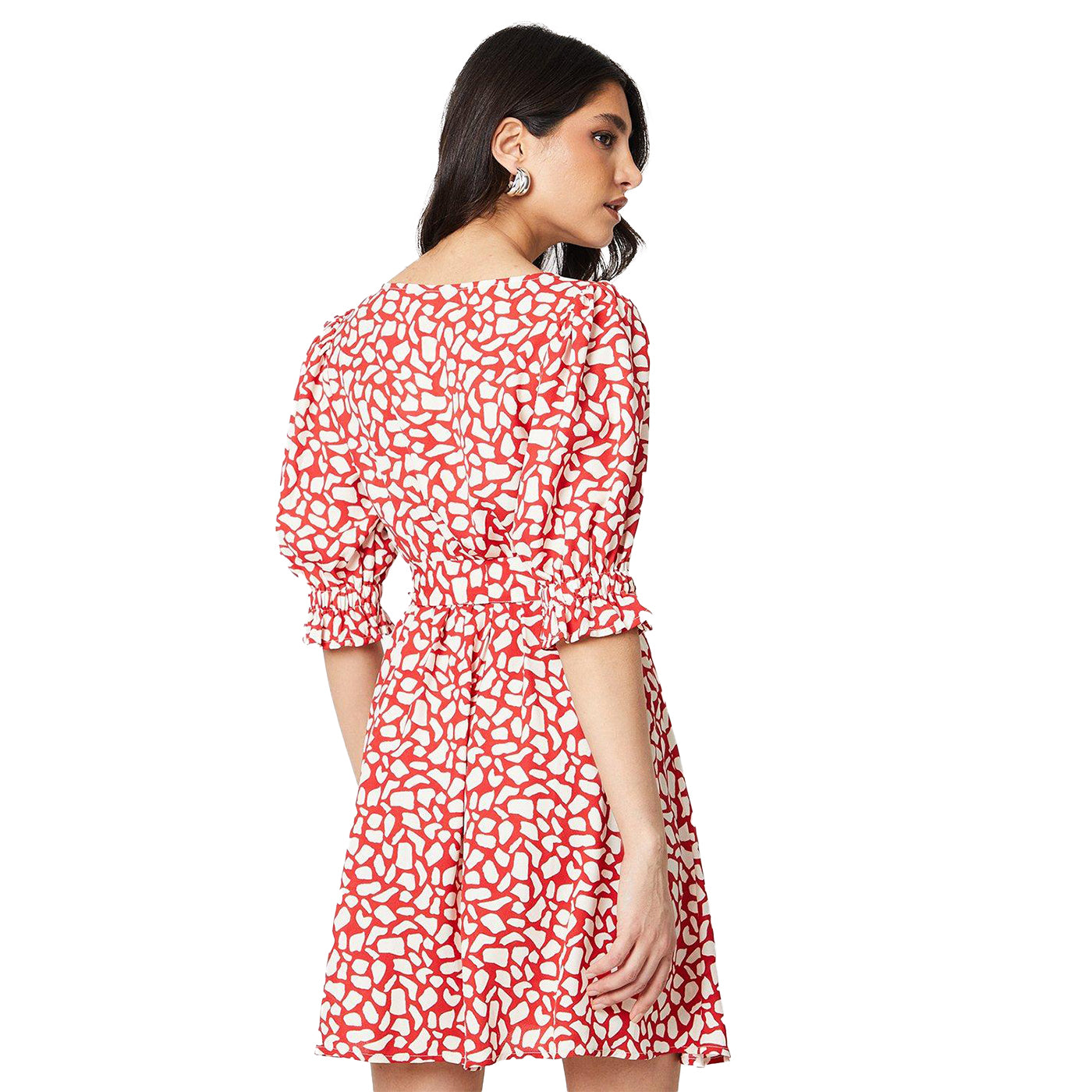 Ivory-Red - Back - Dorothy Perkins Womens-Ladies Abstract Sweetheart Puffed Mini Dress