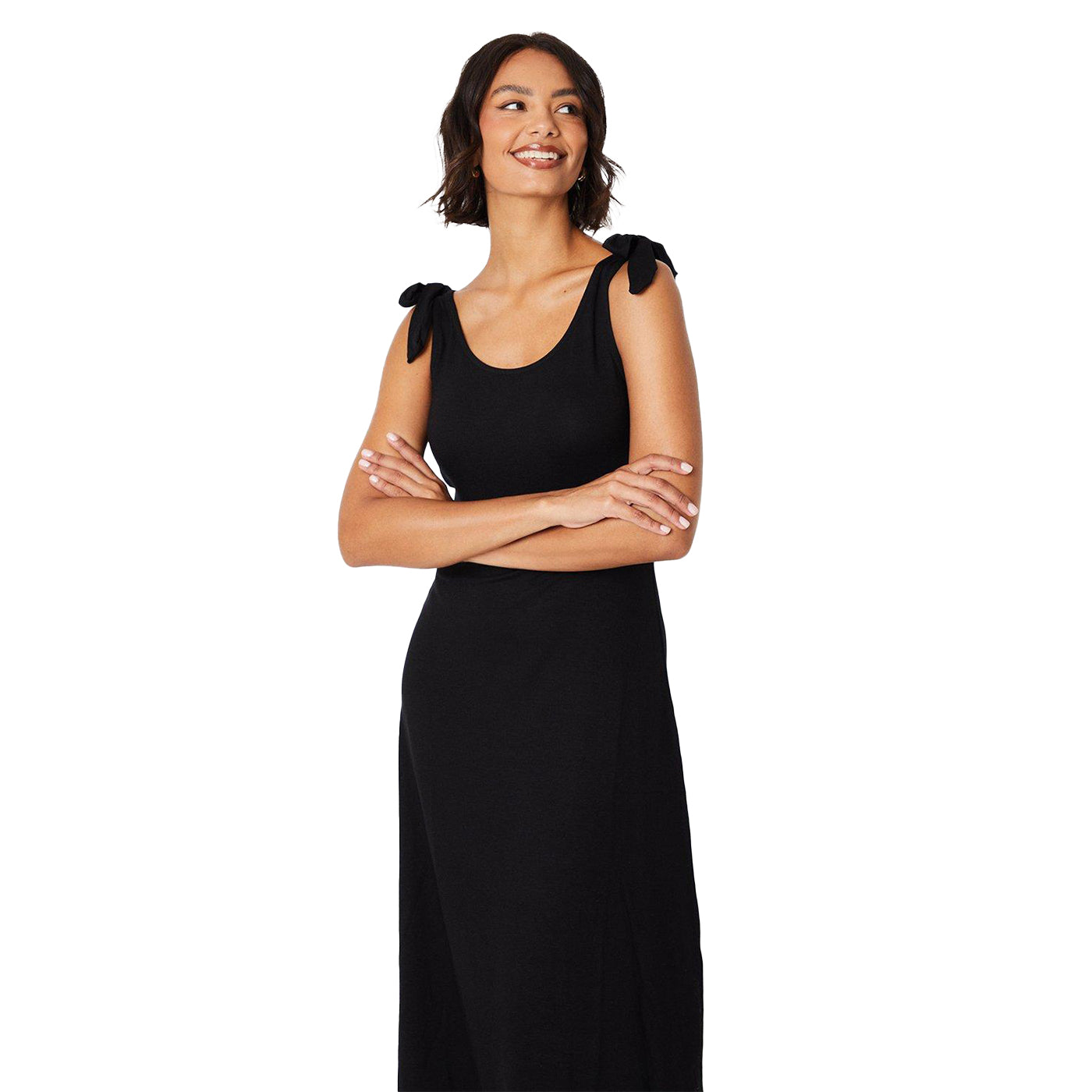 Black - Pack Shot - Dorothy Perkins Womens-Ladies Tie Shoulder Midi Dress
