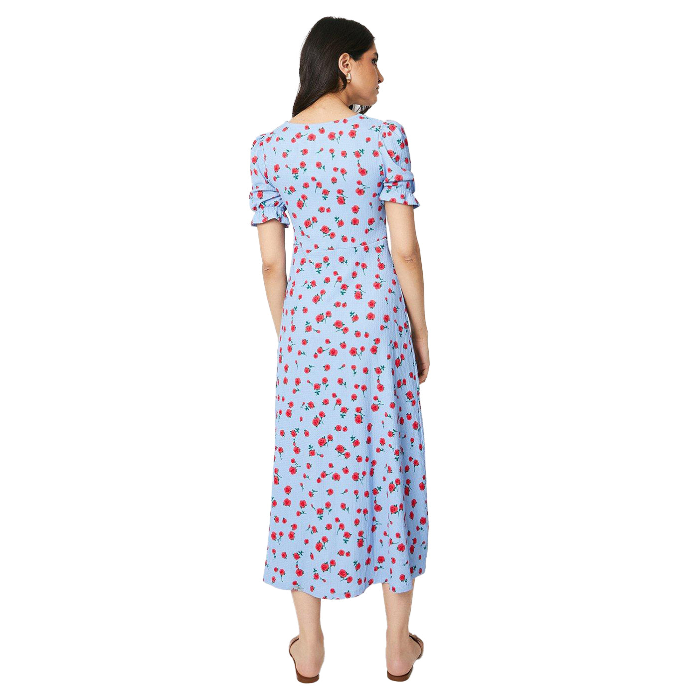 Blue - Back - Dorothy Perkins Womens-Ladies Rose V Neck Short-Sleeved Midi Dress