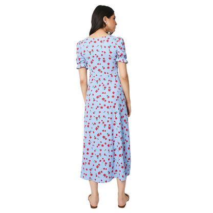 Blue - Back - Dorothy Perkins Womens-Ladies Rose V Neck Short-Sleeved Midi Dress