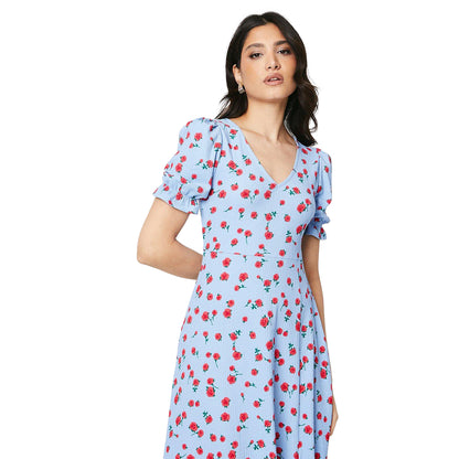 Blue - Lifestyle - Dorothy Perkins Womens-Ladies Rose V Neck Short-Sleeved Midi Dress