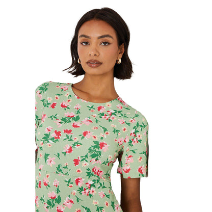 Green-Pink - Lifestyle - Dorothy Perkins Womens-Ladies Floral Tie Back Angel Sleeve Midi Dress