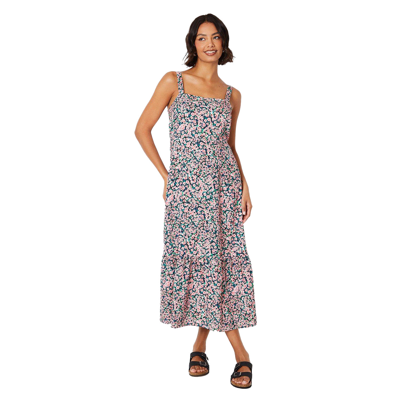 Pink-Multicoloured - Front - Dorothy Perkins Womens-Ladies Ditsy Print Strappy Midi Dress