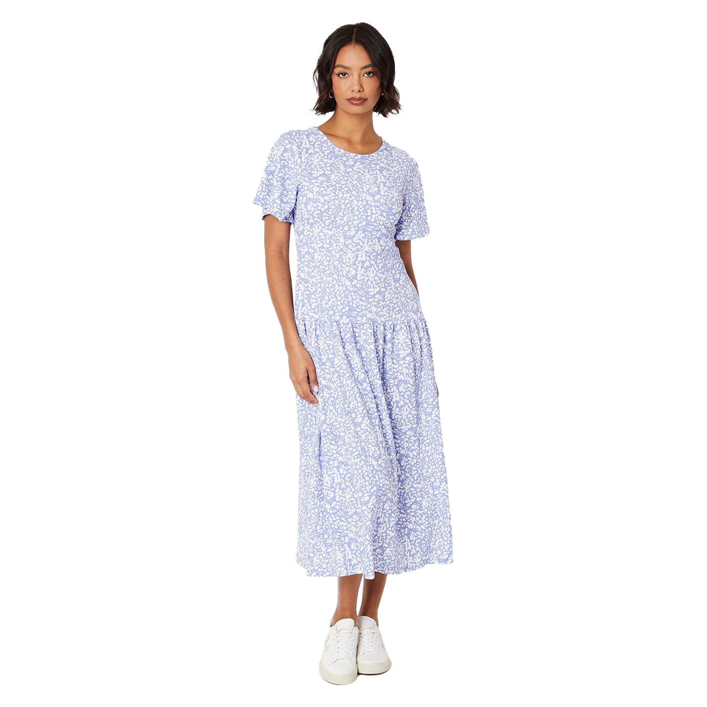 Blue - Front - Dorothy Perkins Womens-Ladies Animal Print Tie Back Angel Sleeve Midi Dress