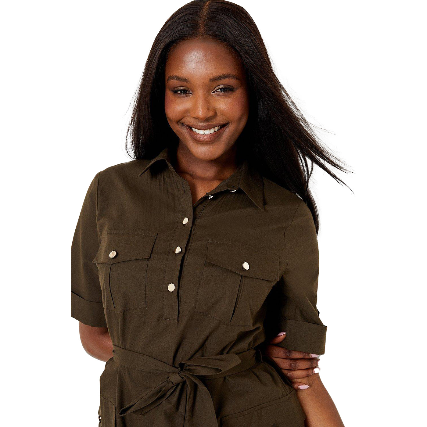 Khaki Green - Side - Dorothy Perkins Womens-Ladies Utility Poplin Mini Dress