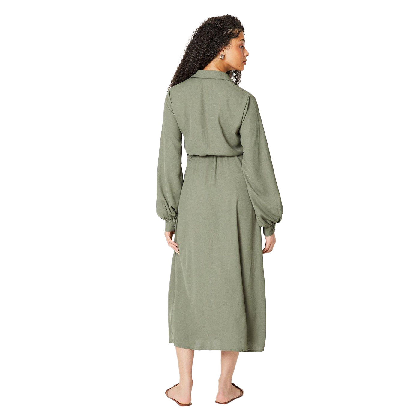 Army Khaki - Back - Dorothy Perkins Womens-Ladies Tall Midi Shirt Dress