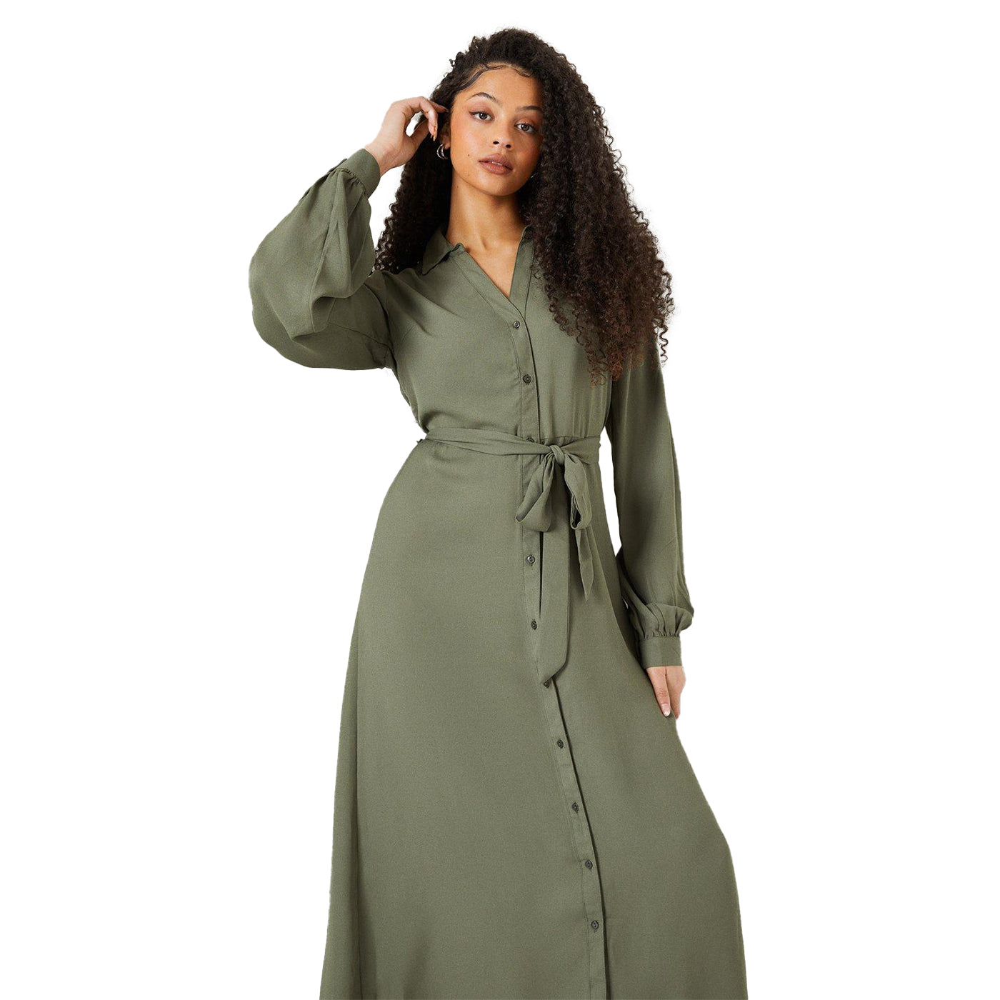 Army Khaki - Side - Dorothy Perkins Womens-Ladies Tall Midi Shirt Dress