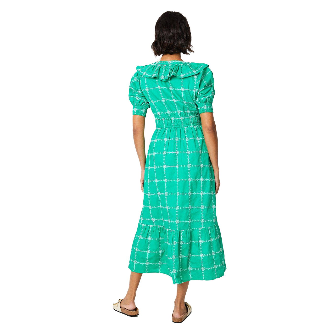 Green - Back - Dorothy Perkins Womens-Ladies Embroidered Frill Puff Sleeve Midi Dress
