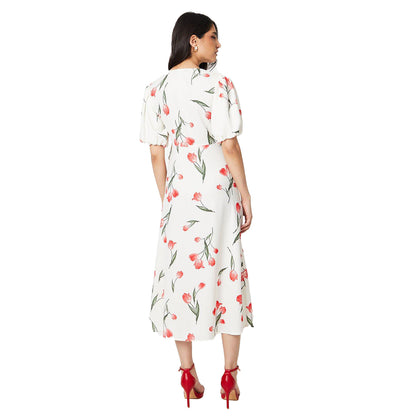 Sage - Back - Dorothy Perkins Womens-Ladies Floral Wrap Puff Sleeve Midi Dress