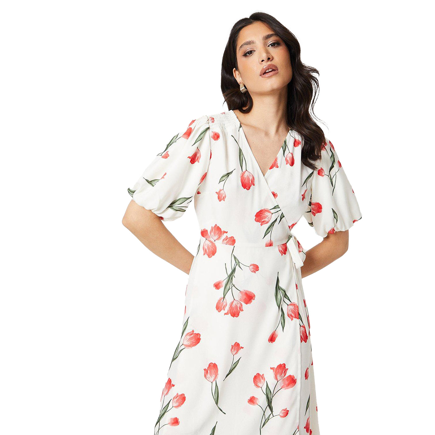 Sage - Lifestyle - Dorothy Perkins Womens-Ladies Floral Wrap Puff Sleeve Midi Dress
