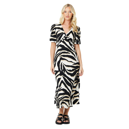 Black-White - Front - Dorothy Perkins Womens-Ladies Zebra Print Tie Detail Midi Dress