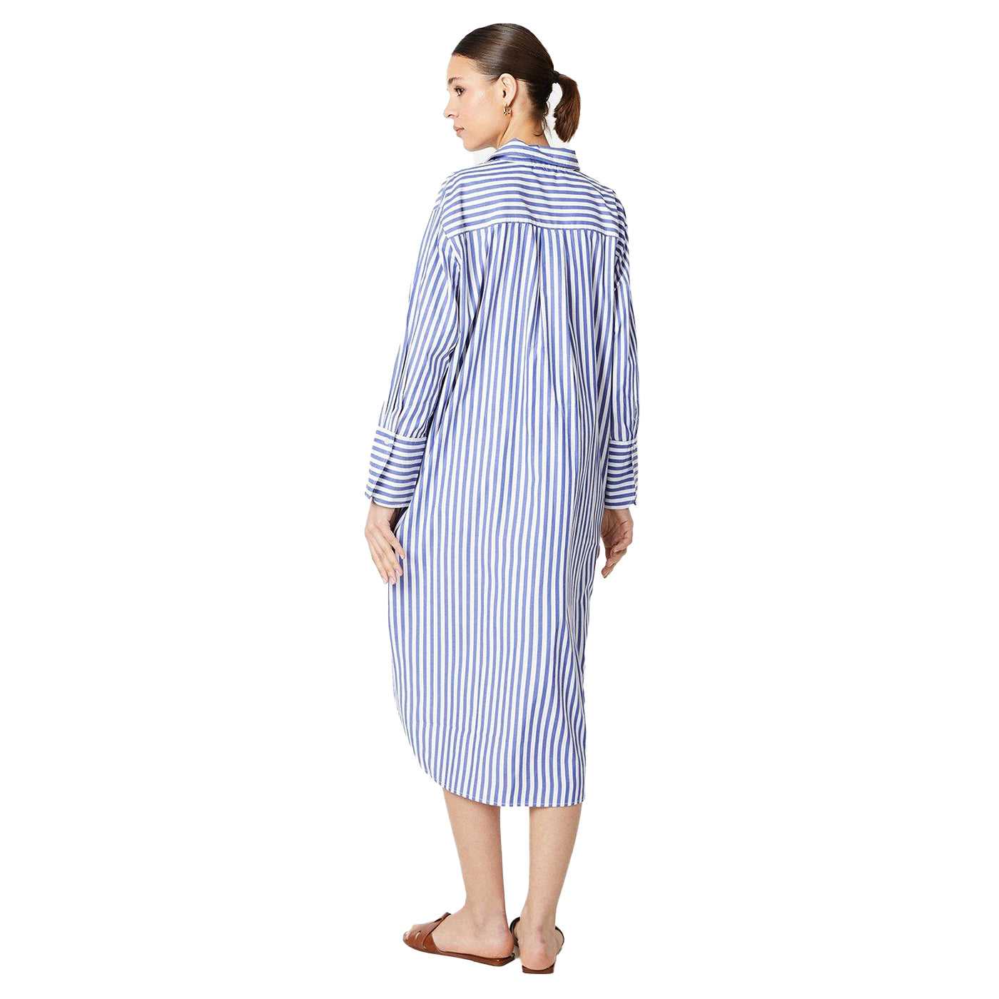 Blue-White - Back - Dorothy Perkins Womens-Ladies Stripe Poplin Oversized Shirt Dress