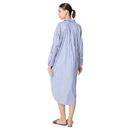 Blue-White - Back - Dorothy Perkins Womens-Ladies Stripe Poplin Oversized Shirt Dress