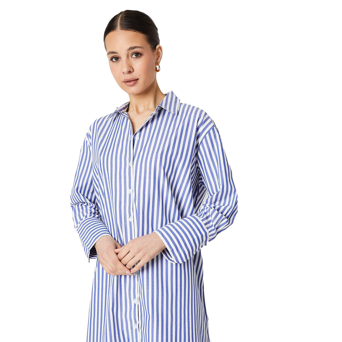 Blue-White - Side - Dorothy Perkins Womens-Ladies Stripe Poplin Oversized Shirt Dress