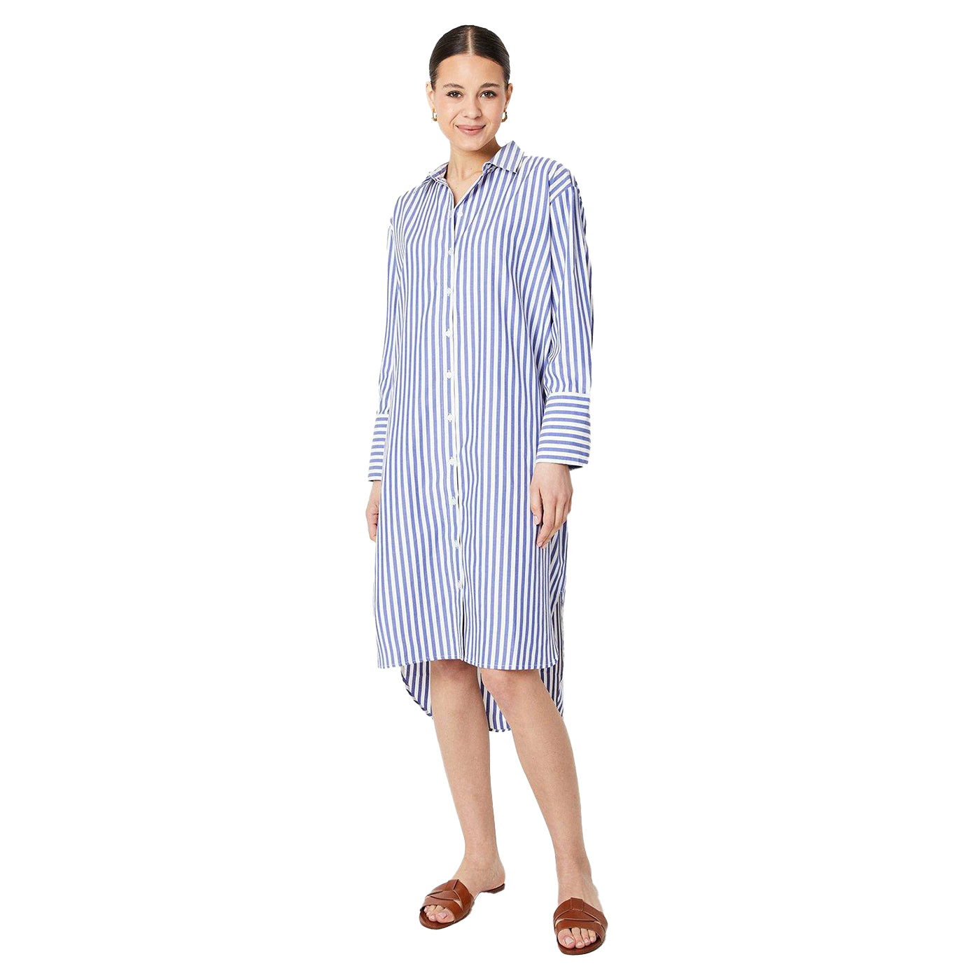 Blue-White - Front - Dorothy Perkins Womens-Ladies Stripe Poplin Oversized Shirt Dress