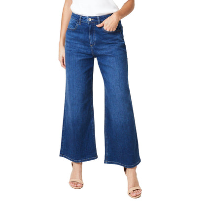 Mid Wash - Front - Dorothy Perkins Womens-Ladies Denim Petite Wide Leg Jeans