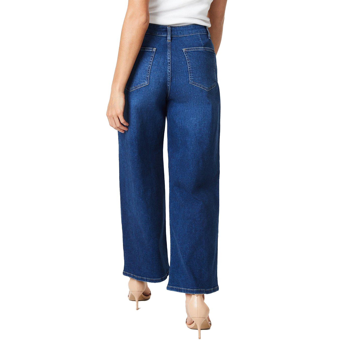 Mid Wash - Back - Dorothy Perkins Womens-Ladies Denim Petite Wide Leg Jeans