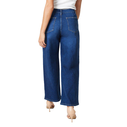 Mid Wash - Back - Dorothy Perkins Womens-Ladies Denim Petite Wide Leg Jeans