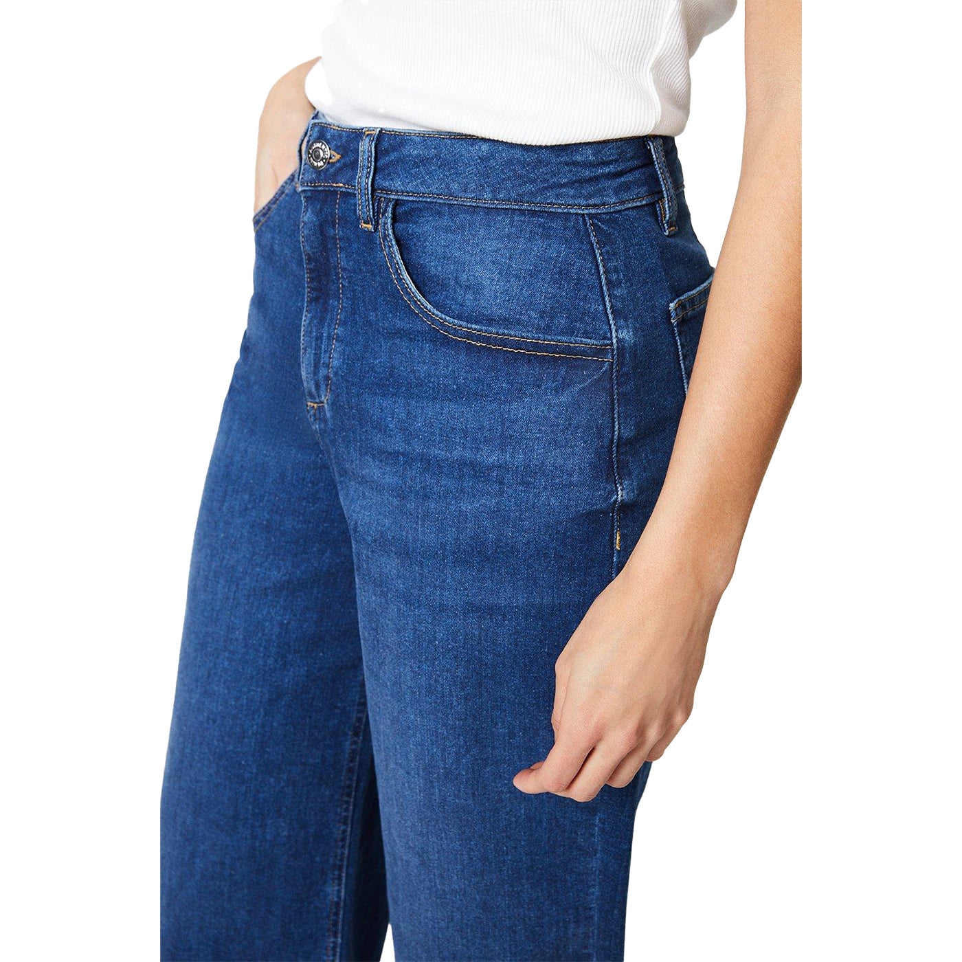 Mid Wash - Side - Dorothy Perkins Womens-Ladies Denim Petite Wide Leg Jeans