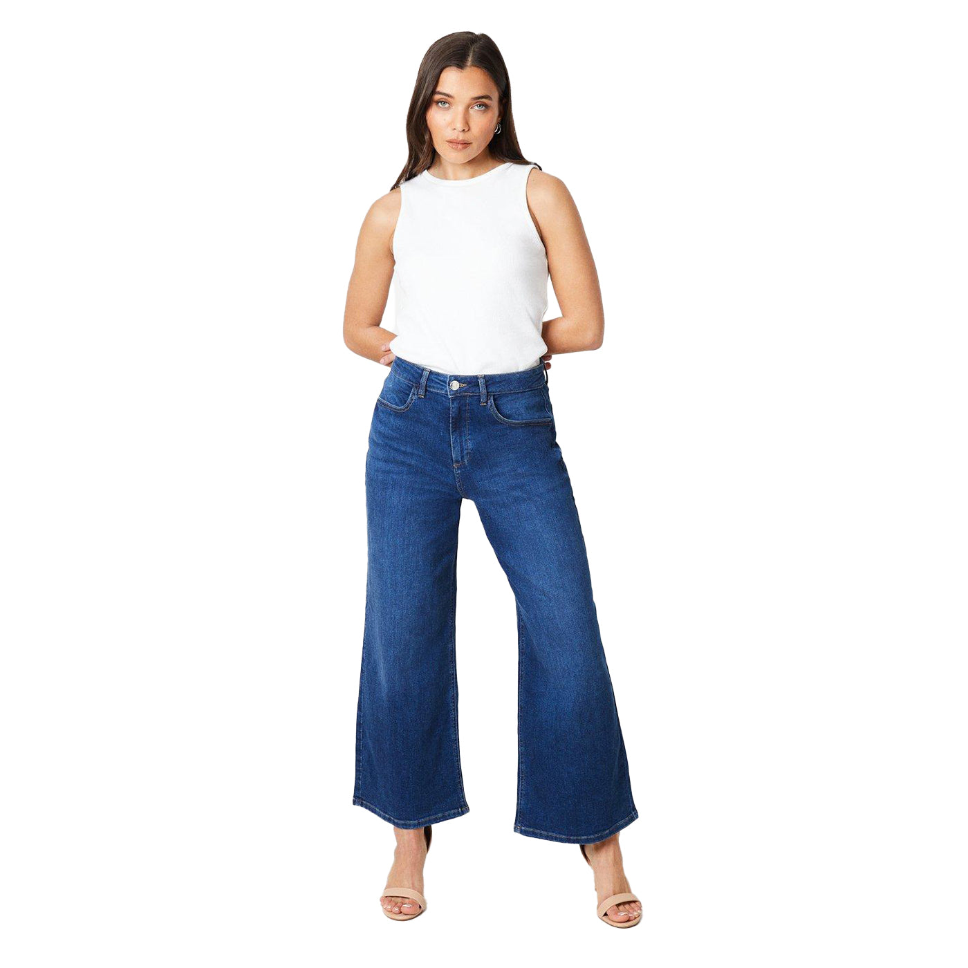 Mid Wash - Lifestyle - Dorothy Perkins Womens-Ladies Denim Petite Wide Leg Jeans